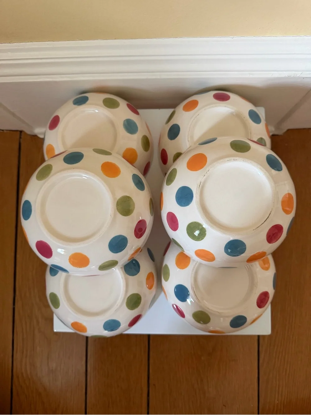 Glazed ceramic polka dot dessert / cereal bowls - set of 6